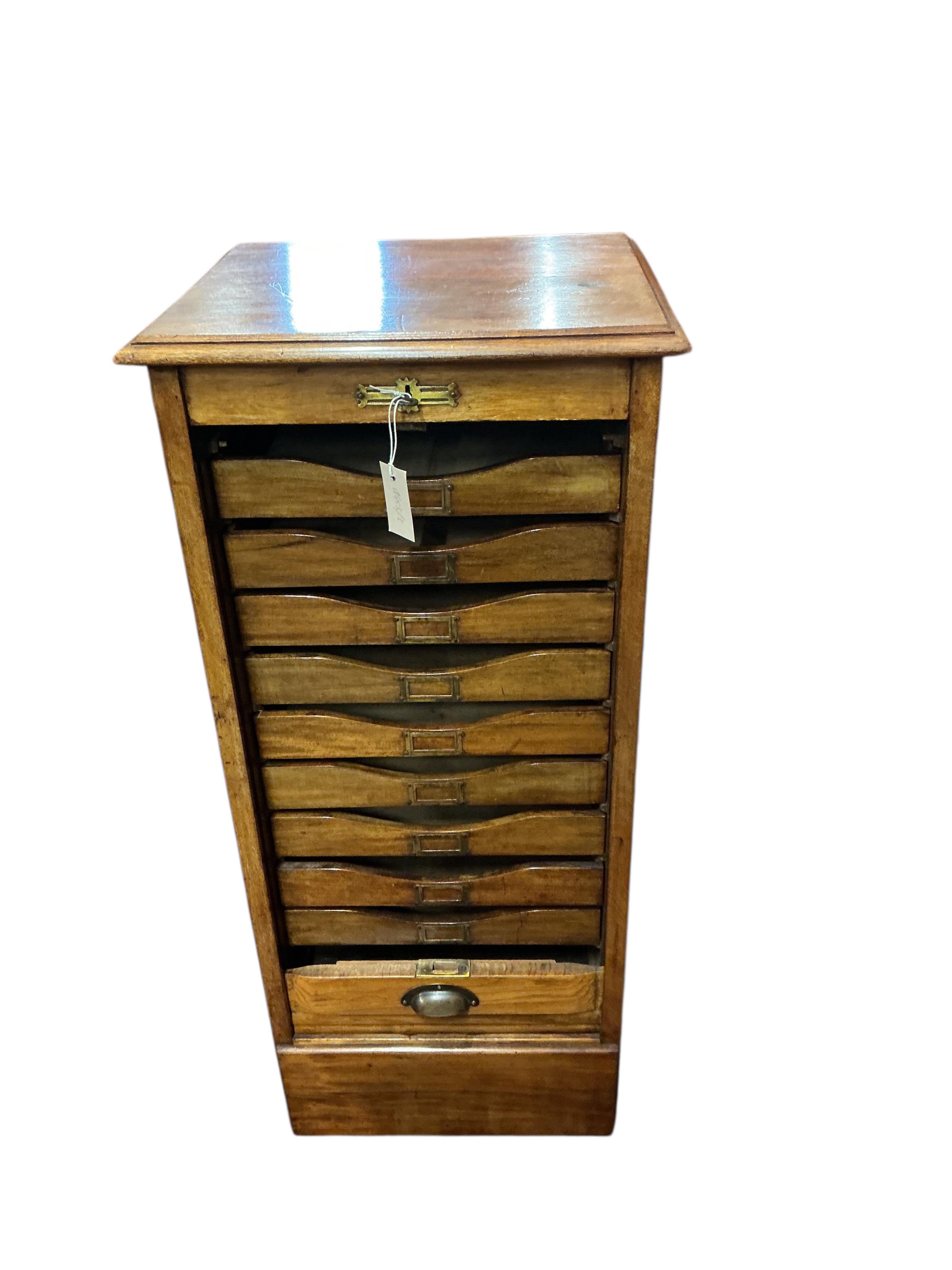 An early 20th century mahogany tambour filing cabinet, width 48cm, depth 43cm, height 107cm